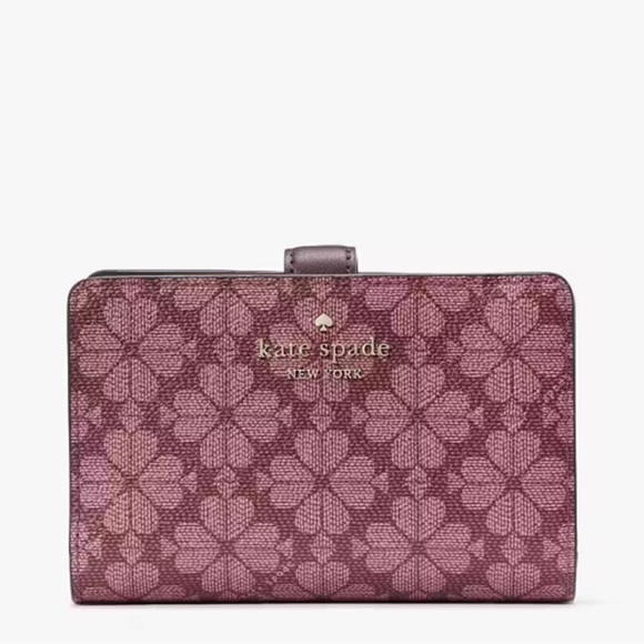 Kate Spade Signature Spade Flower Medium Compact Bifold Wallet Grenache - Picture 14 of 16